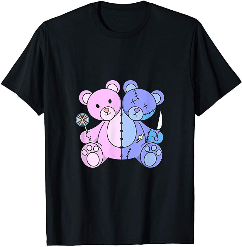 Pastel Goth Siamese Teddy Bear Patchwork Candy and Knife T-Shirt