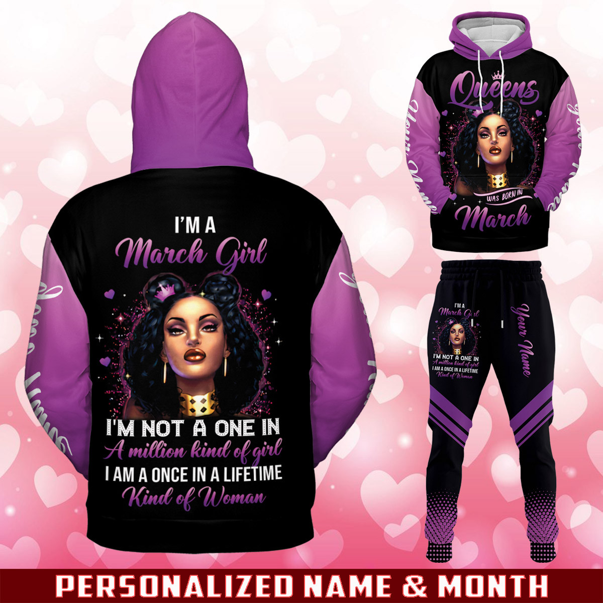 Custom Name & Birthday Month Black Girl I Am A Once In A Lifetime Kind Of Woman Purple Hoodie – Joggers 3D #V