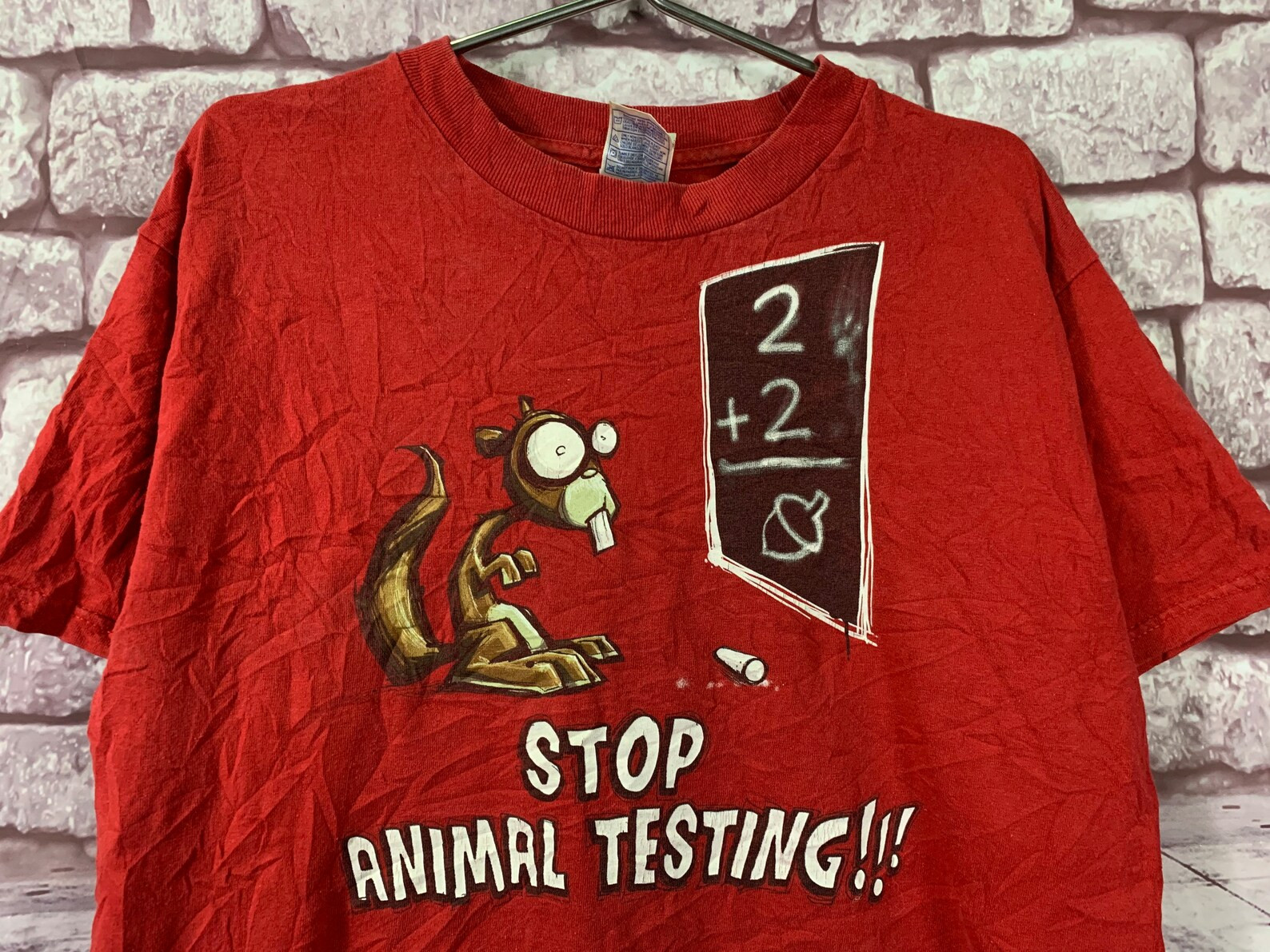 Vintage Stop Animal Testing T Shirt M Red