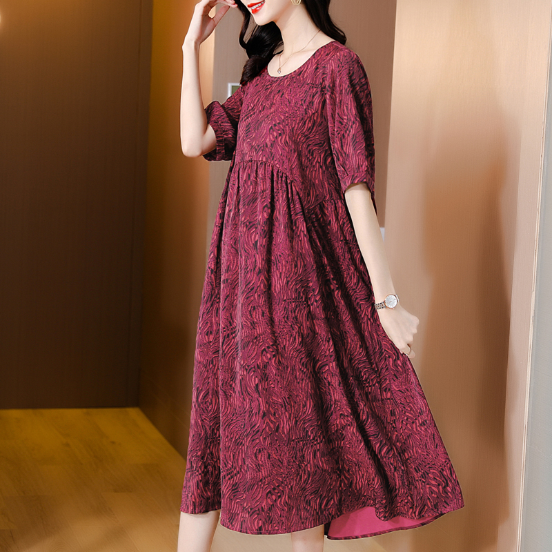 ZUOMAN Summer Red Floral Silk Linen Midi Dress Vintage Elegant 5XL Plus Size Women Long Dress Bodycon Party Vestido alx