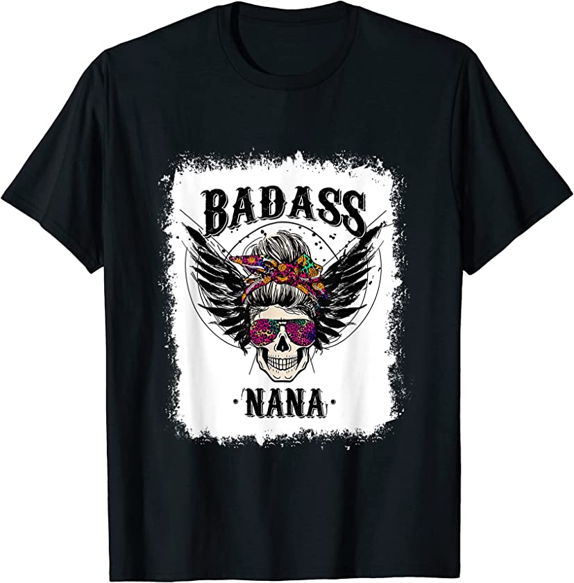 Badass Nana Bleached Leopard Skull Mom Grandma Mothers Day T-Shirt