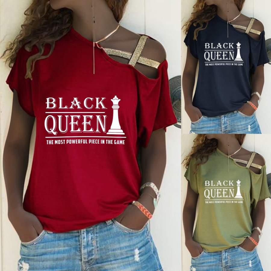 Black Queen Off Shoulder Cross Bandage Shirt