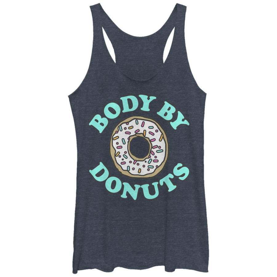 CHIN UP Women’s Body By Donuts  Racerback Tank Navy Blue Heather S