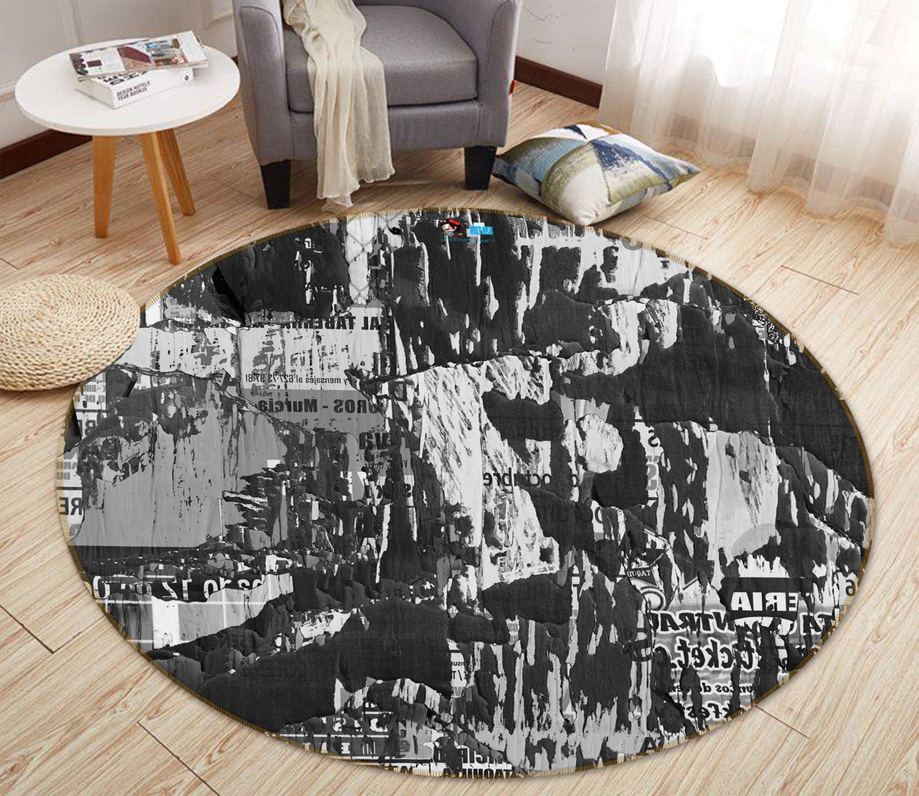 3D Black White Mountaint 75112 Round Rug – Round Carpet Home Decor