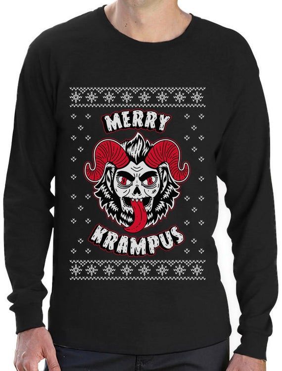 Ugly Sweater Krampus German Christmas Scary Demon Long Sleeve T Shirt