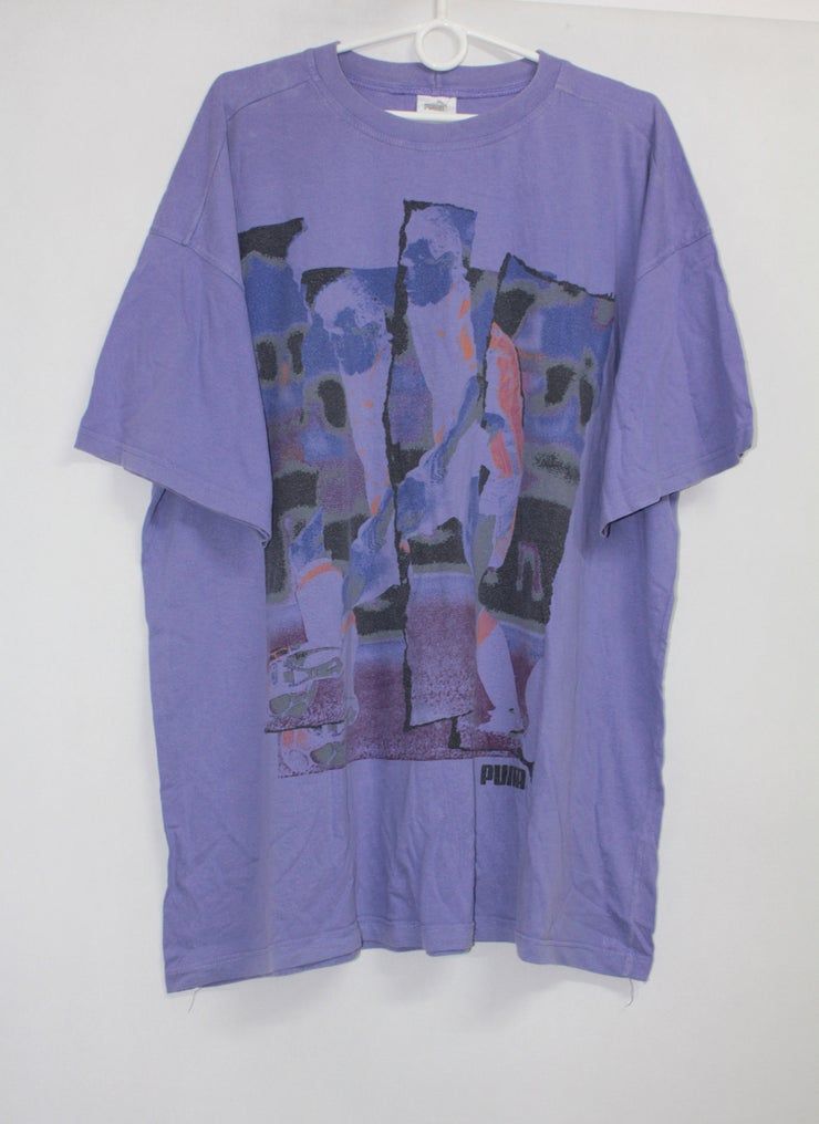 Vintage 80S Puma Purple Football Print Top Shirt