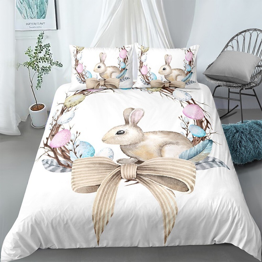 3D Digital Print Rabbit Easter Day Bedding Set Single Cartoon Duvet Cover Set For Kids Baby Home Textile Custom Bedspread