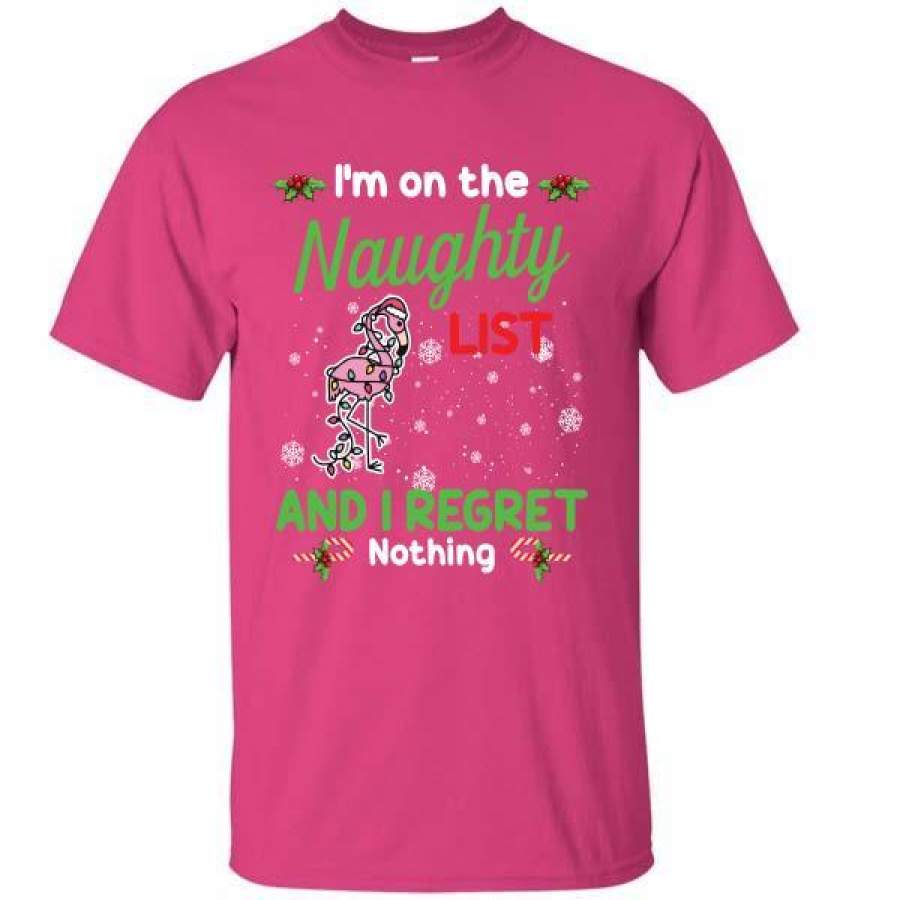 I’m On The Naughty List And I Regret Nothing Flamingo Christmas T-Shirt