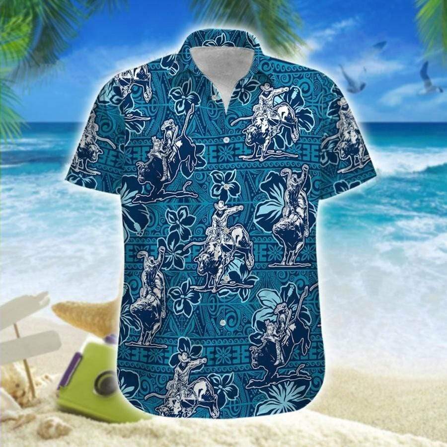 Hawaii Aloha Shirt Made In Bull Riding Ha4368