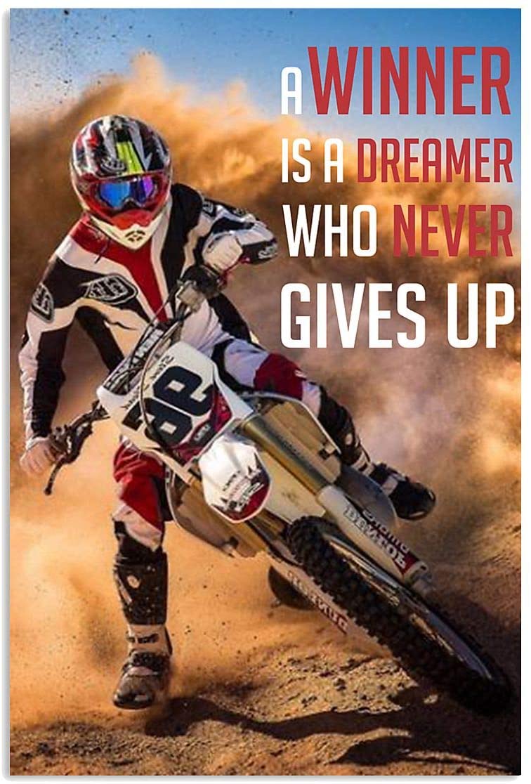 Vintage Man Riding Motocross – A Winner Is A Dreamer Poster Art Print      Home Decor Gift For Men Women Family Friend On Birthday Xmas