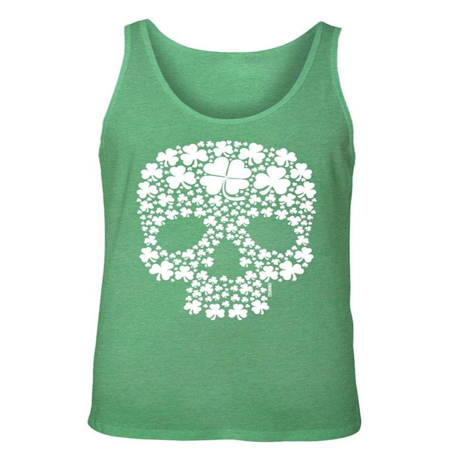 Manateez Men’s ST. Patrick’s Day Four Leaf Clover Candy Skull Tank Top