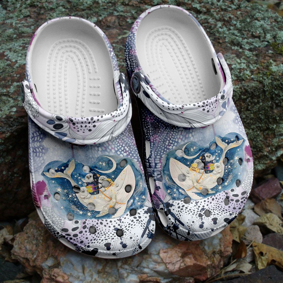 Hippie White Whale With Baby Seal Magic Ocean Crocs Shoes Crocbland Clogs Gifts – White-Wl