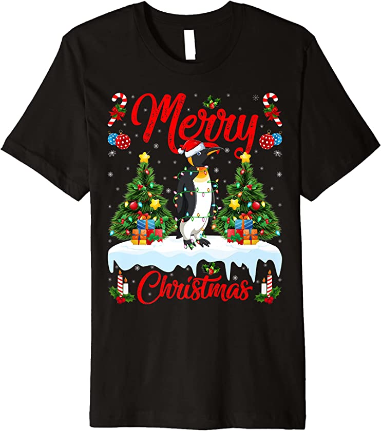 Penguin Lover Xmas Lighting Santa Emperor Penguin Christmas Premium T-Shirt