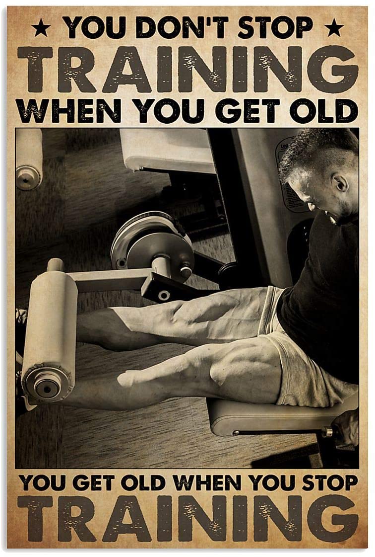 Vintage Old Man Gym – Don’T Stop Training When You Get Old Poster Art Print      Home Decor Gift For Men Women Family Friend On Birthday Xmas