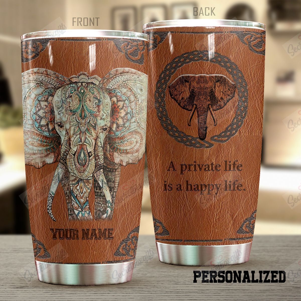 Personalized Vivid Elephant Kl1010051Cl Stainless Steel Tumbler Travel Customize Name, Text, Number, Image