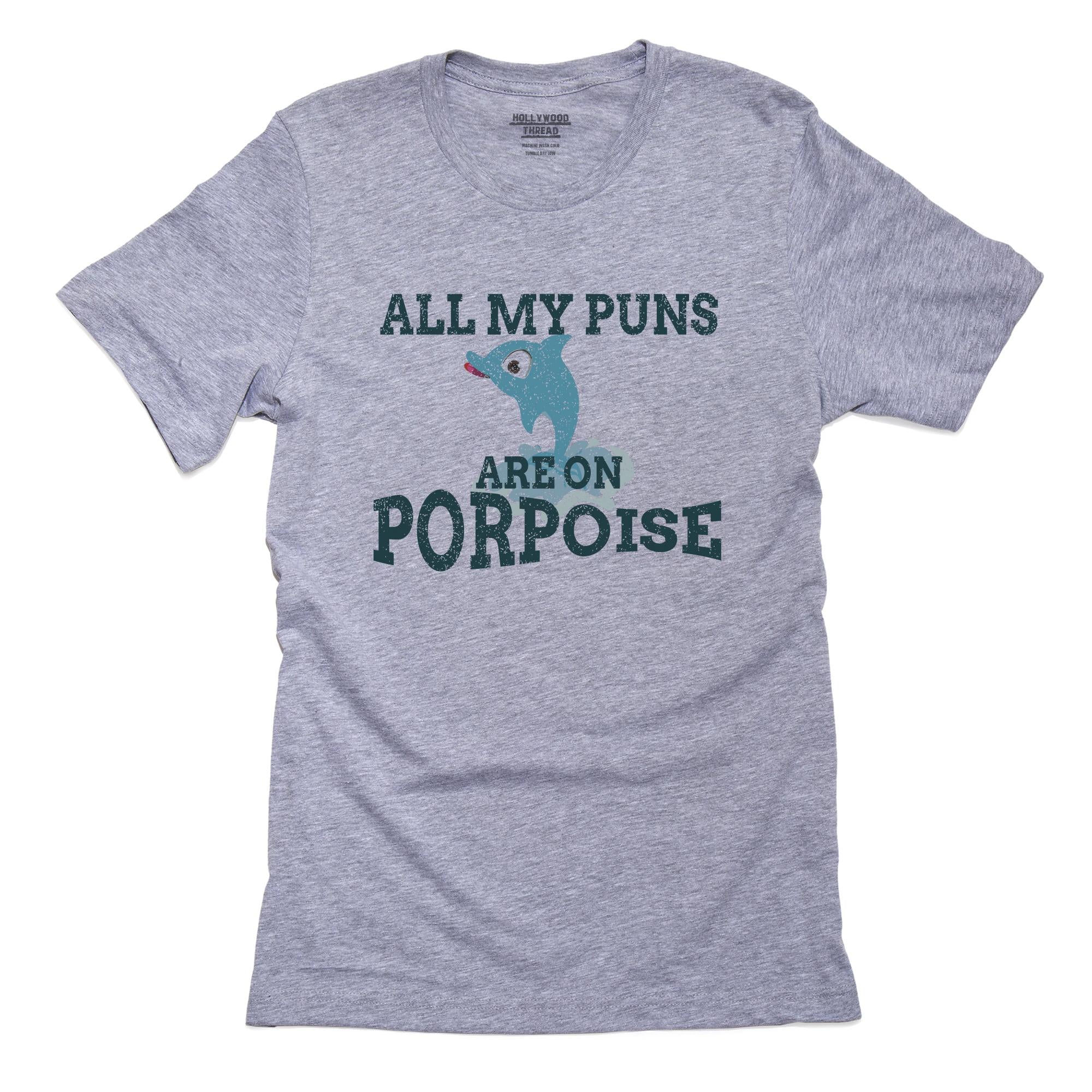 All My Puns Are On Porpoise – Dolphin Love Graphic T-Shirt, Framed Print, Pillow, Golf Towel