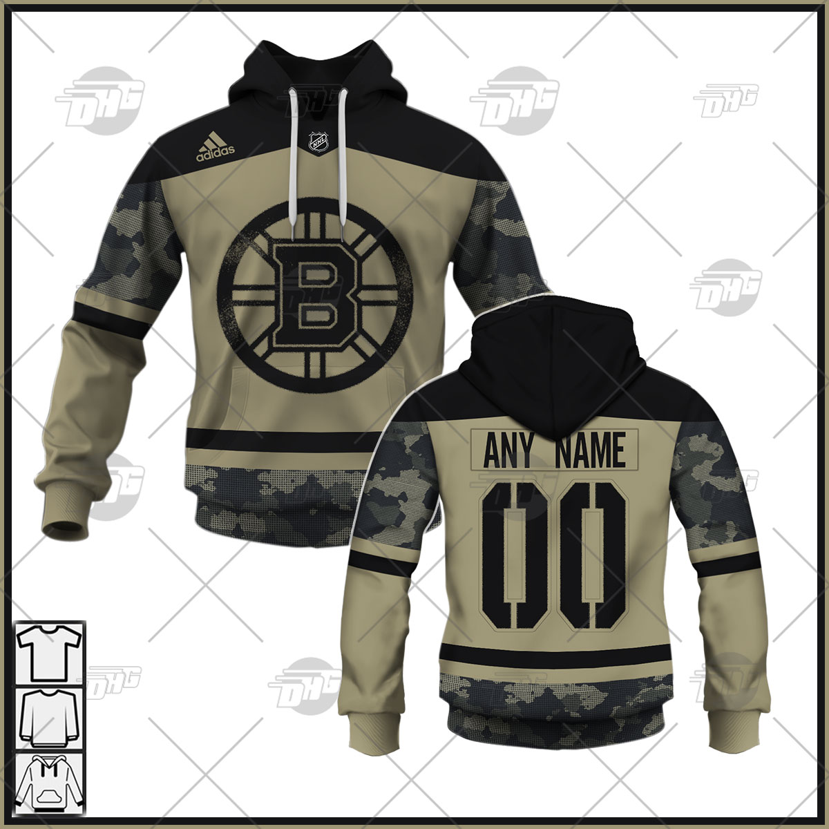 Personalized Boston Bruins Camo Military Appreciation Team Authentic Custom Practice Jersey Hoodie Personalize Hoodie