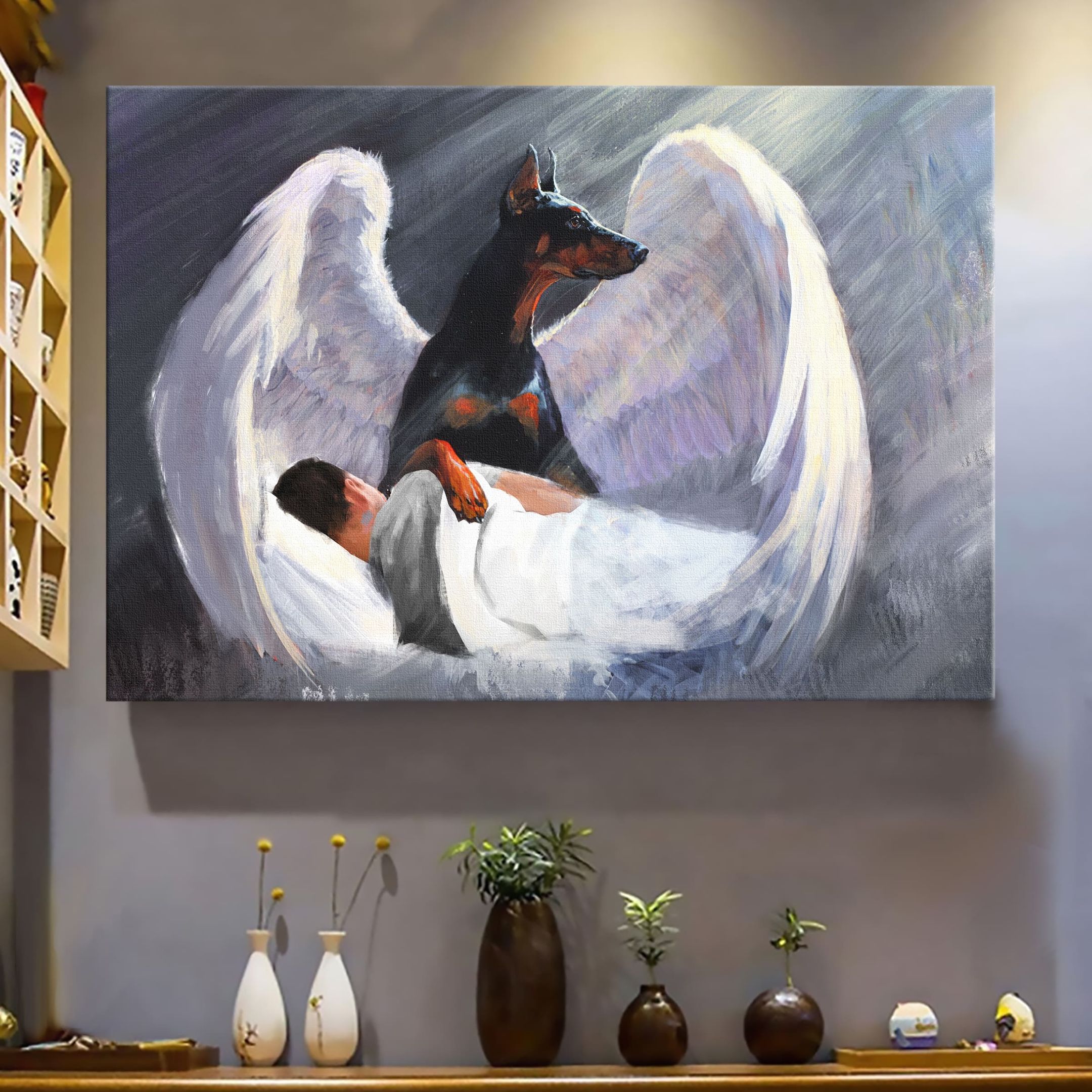 Awesome Doberman With Beautiful Wings Doberman Landscape Canvas Prints – Wall Art Gift For Family, Wall Art Decor, Canvas Print, Home Decor