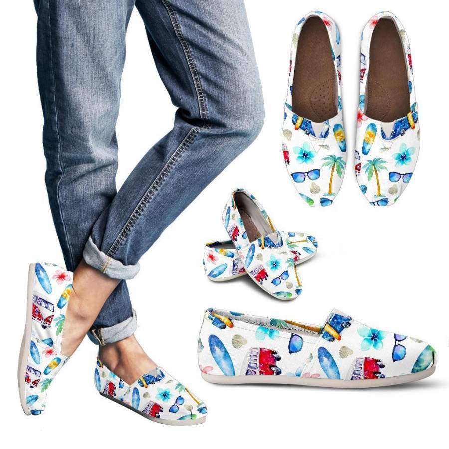 Watercolor Surfing Pattern Print Women’s Casual Shoes