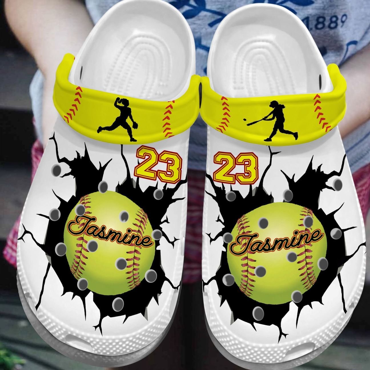 Softball Personalize Clog, Custom Name, Text, Fashion Style For Women, Men, Kid, Print 3D Personalized 6 Colors Softball Cracks Q