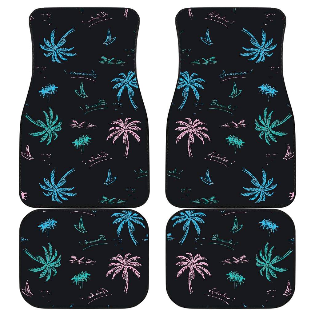 Palm Tree Summer Beach Pattern Print Front And Back Car Floor Mats, Front Car Mat