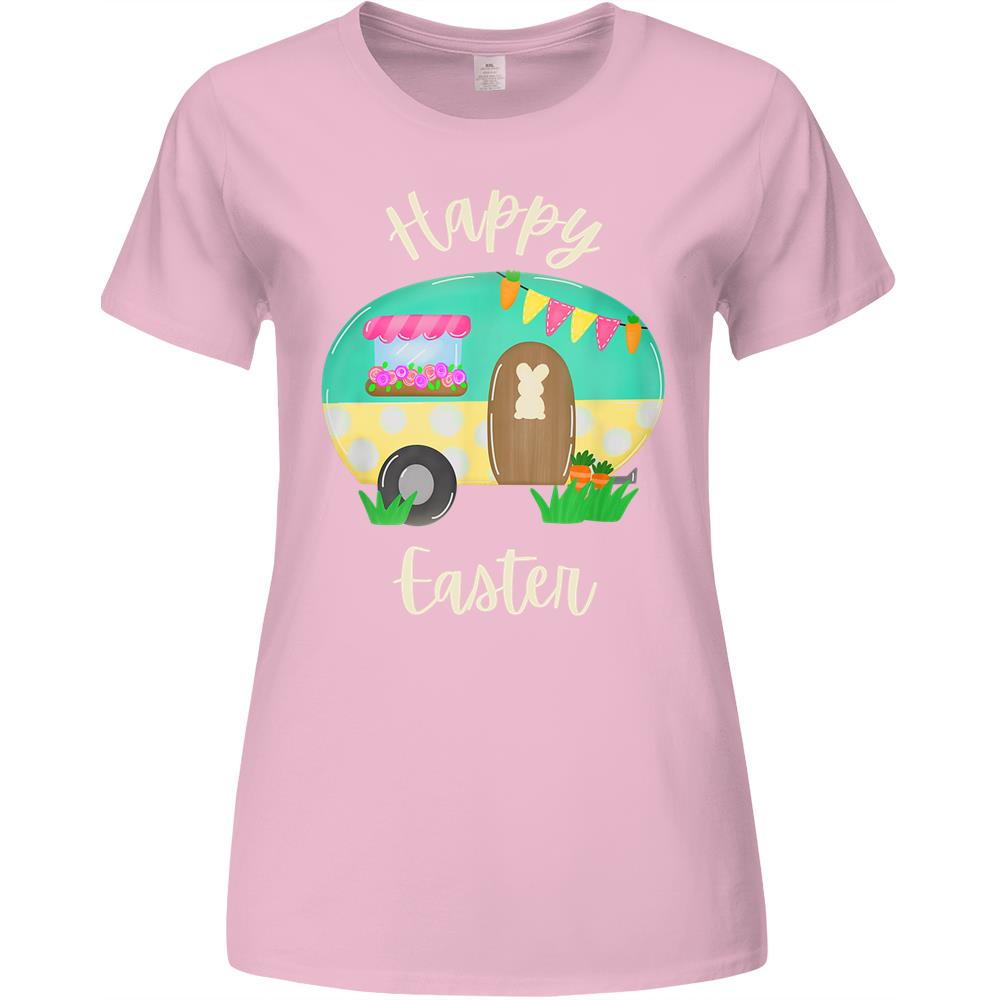 Camping Happy Easter Retro Camper Bunny Premium Womens Tshirts