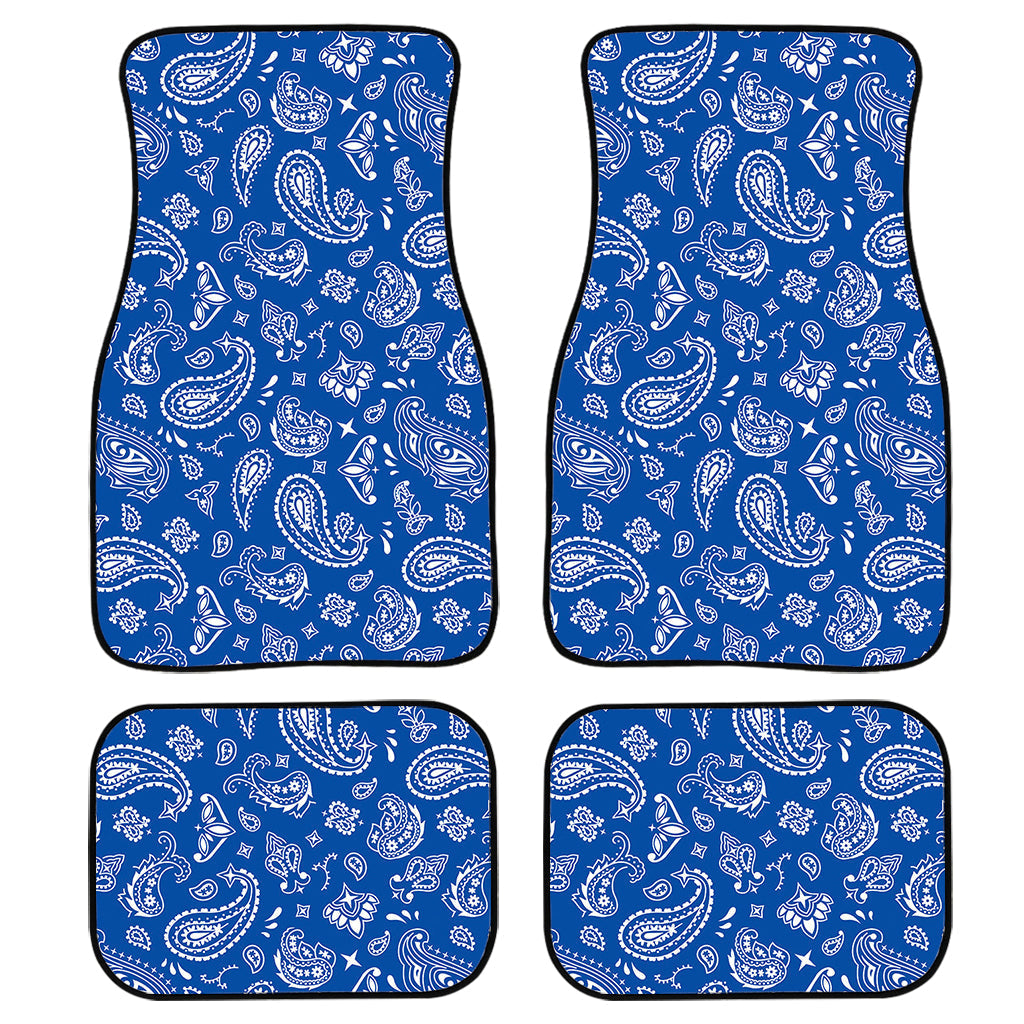 Blue Paisley Bandana Pattern Print Front And Back Car Floor Mats, Front Car Mat