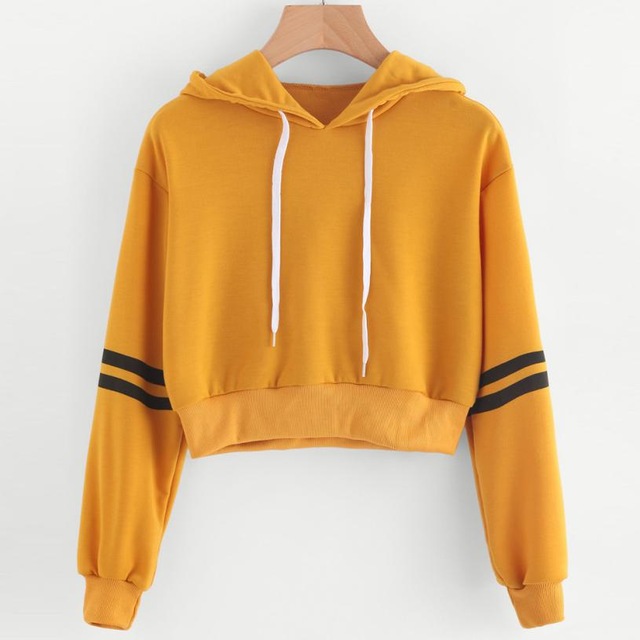 Women’s Fashion Sweatshirt Women Varsity-Striped Drawstring Crop Hoodie Sweatshirt Jumper Crop Pullover Tops alx