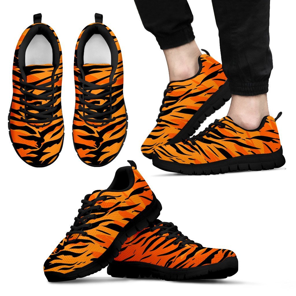 Tiger Pattern Print Black Sneaker Shoes For Men Women