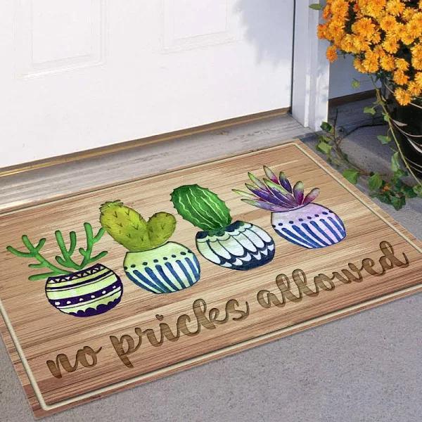 Personalized Name Family House No Pricks Allowed Four Cactus Pots Flower Doormat Indoor And Outdoor Mat Entrance Rug Sweet Home Decor Closing Gift Gift For Friend Family Flower Lovers Gift Idea