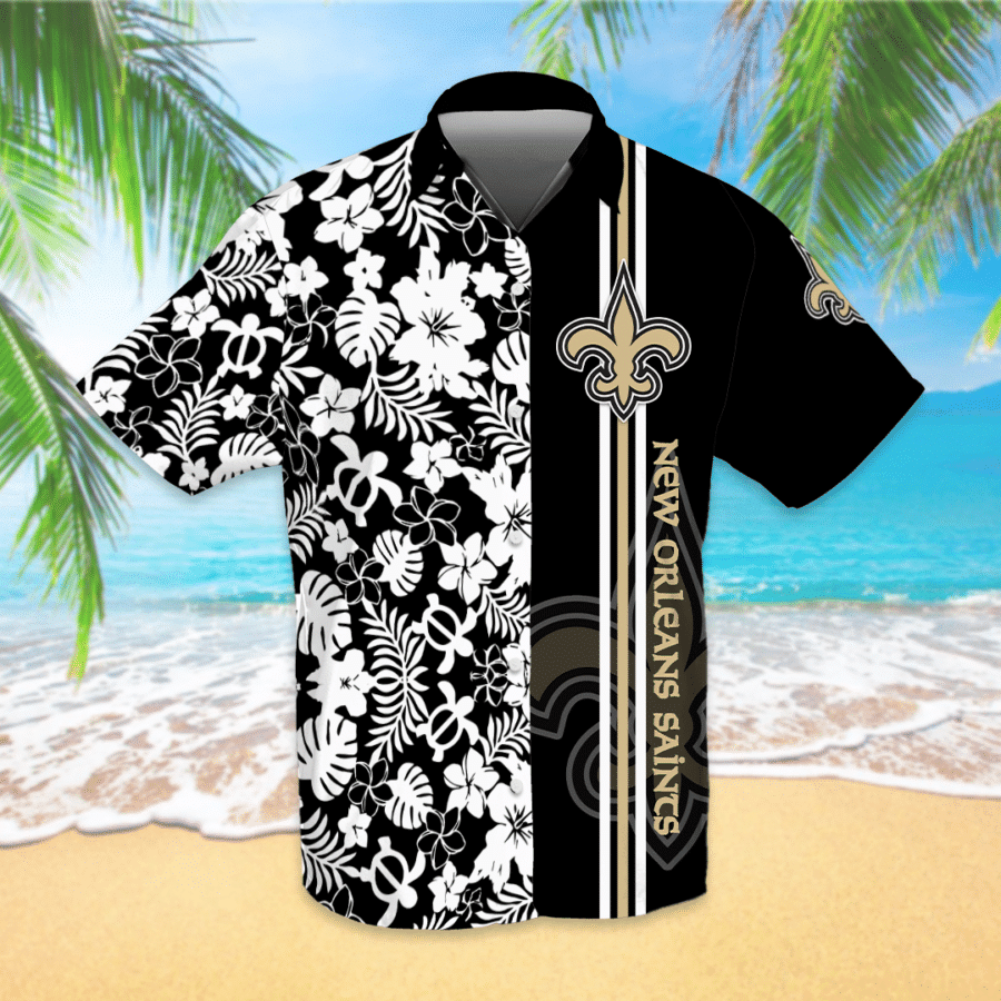 New Orleans Saints Football Team All Over Print 3D Hawaiian Shirt-Black