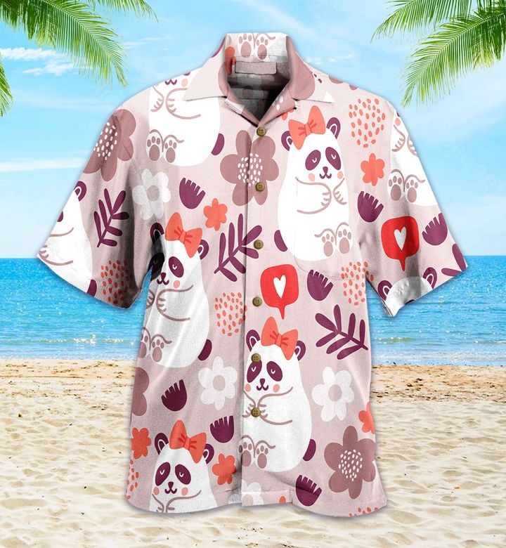 Panda Bear Floral Pink 3D Hawaiian Shirt