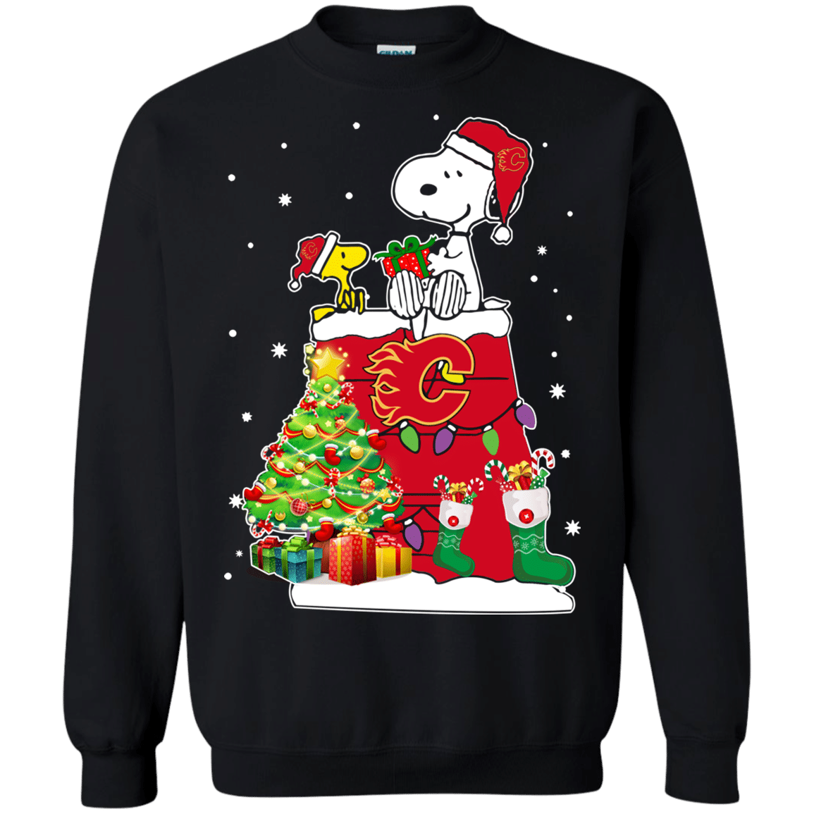 Check Out This Awesome Calgary Flames Snoopy & Woodstock Christmas Shirt Sweatshirt