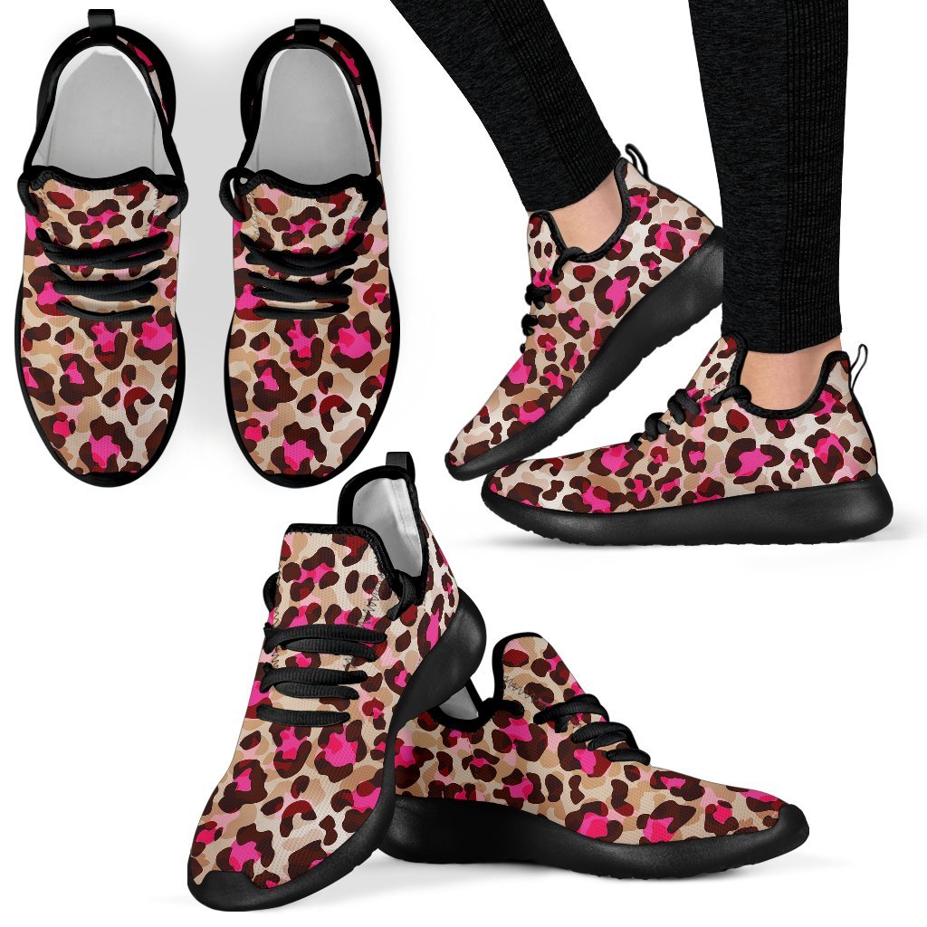 Pink Dot Cheetah Leopard Pattern Print Men Women Knit Sneaker