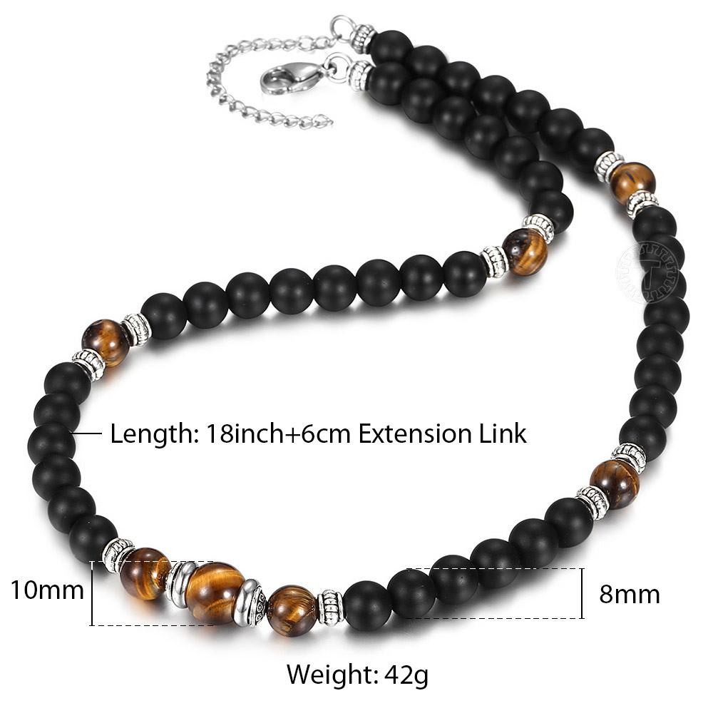 Fashion 2019 New Natural Tiger Eyes Map Stone Necklace For Men Women Stainless Steel Black Glass Bead Yoga Necklace TNB001 alx