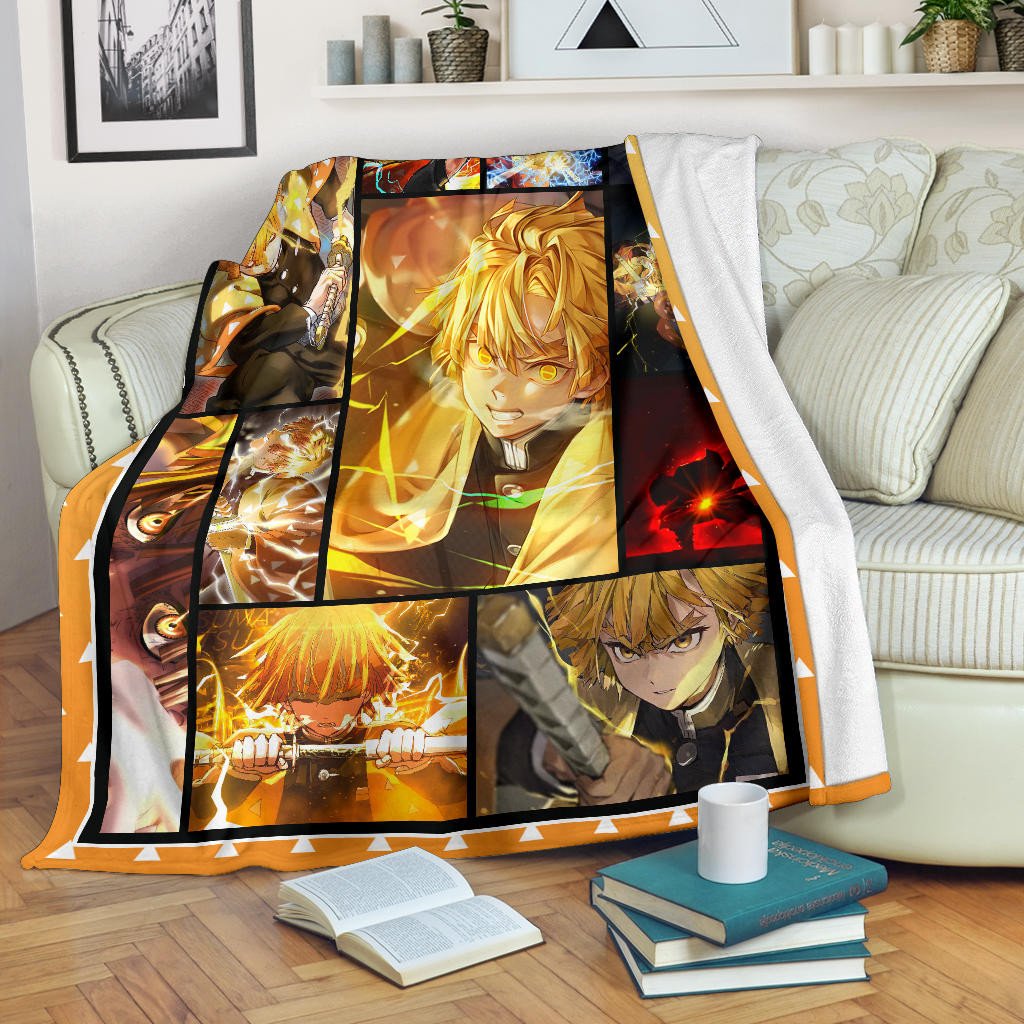 Zenitsu Agatsuma Fleece Blanket Anime Home Decor Custom For Fans Na030404