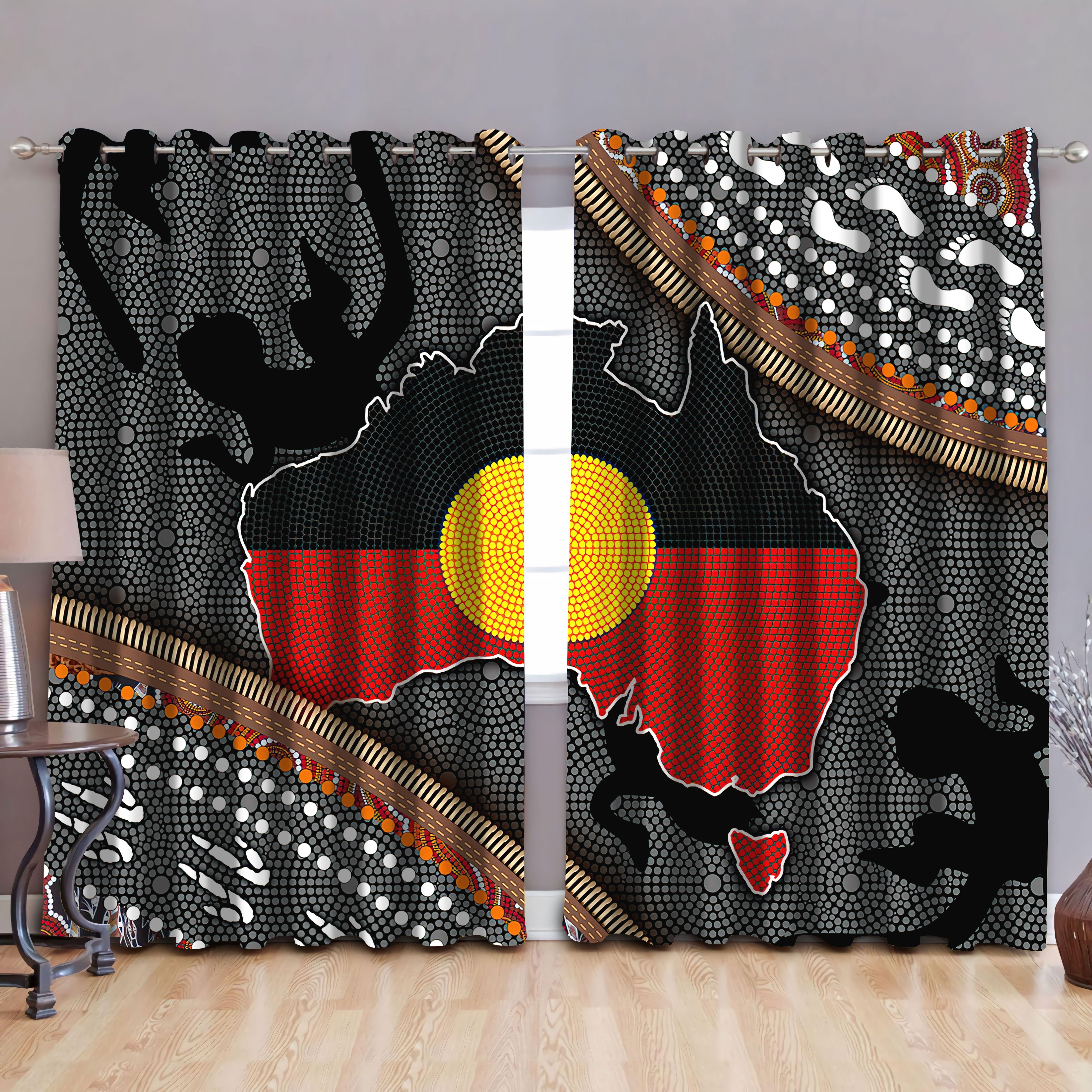 Aboriginal Dots Zip Pattern 3D Design Printed Curtains