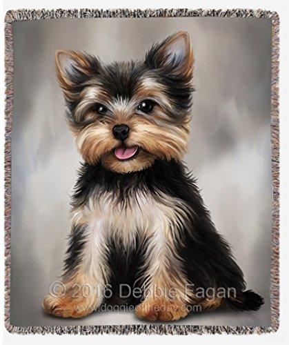 Yorkshire Terrier Dog Art Portrait Print Woven Throw Blanket 54 X 38