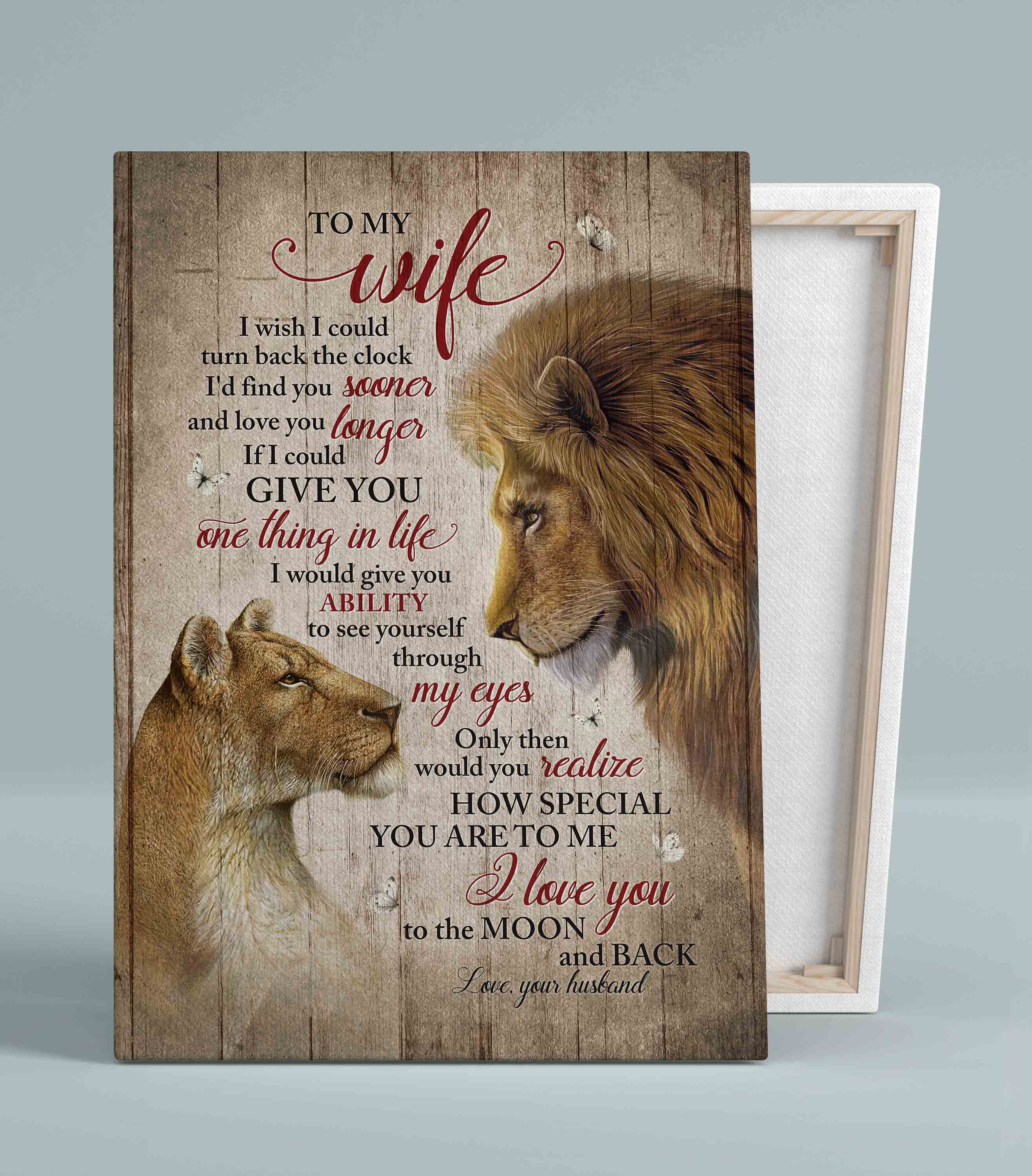 To My Wife Canvas, Lion Canvas, Butterfly Canvas, Custom Name Canvas, Family Canvas, Canvas Wall Art