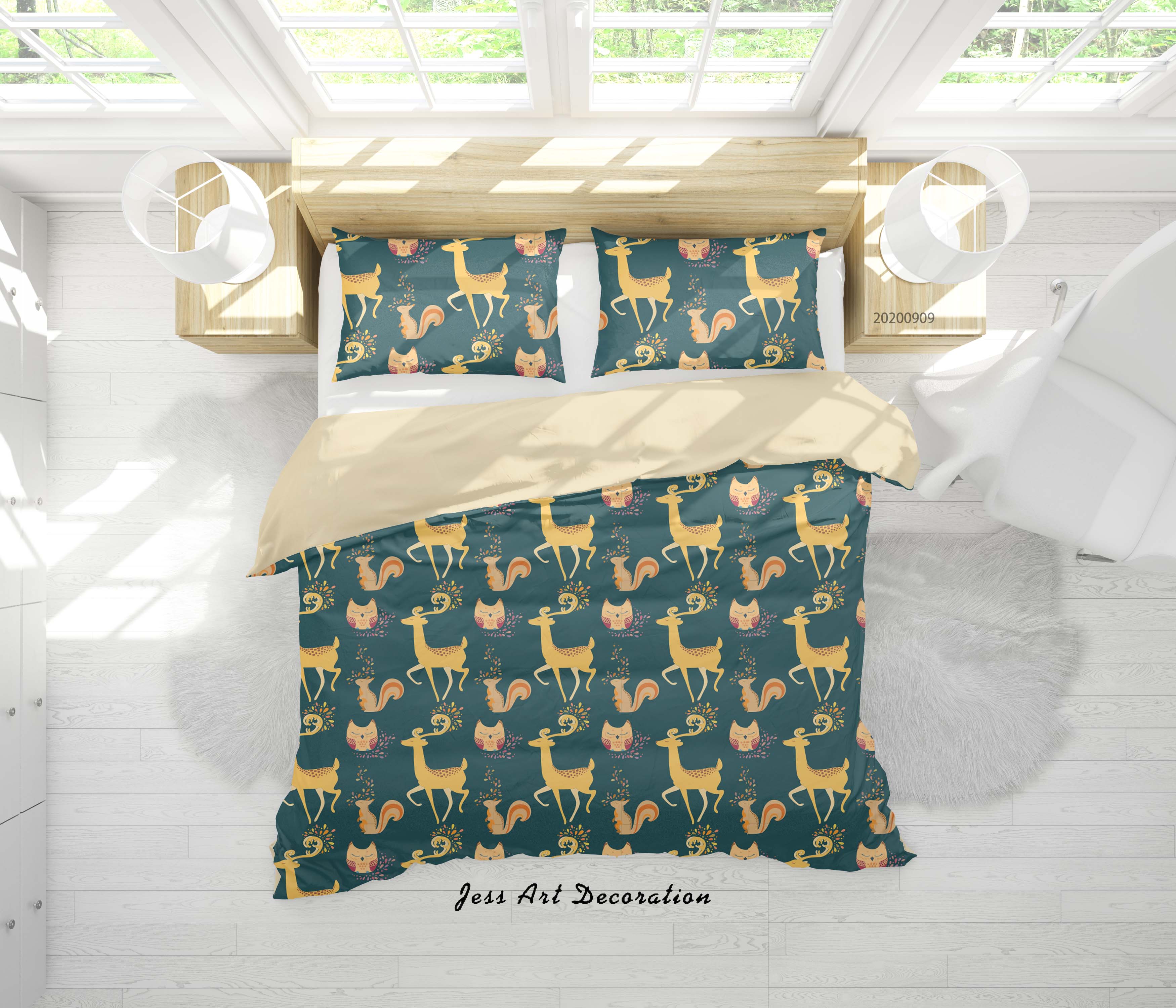 3D Cartoon Animal Squirrel Deer Quilt Cover Set Bedding Set Duvet Cover Pillowcases Wj 1901