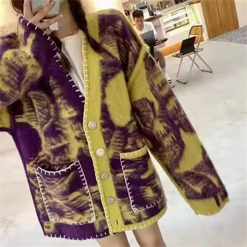 UCXQ Winter Knitted Cardigan Vintage Tie Dye Loose V-neck Tops Autumn 2022 New Leisure Long Sleeve Women Sweater Tide 10AB3511 alx