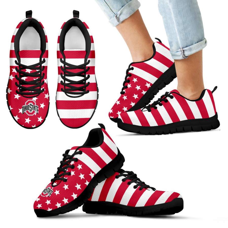 America Flag Logo Bottom Stripes Ohio State Buckeyes Sneakers