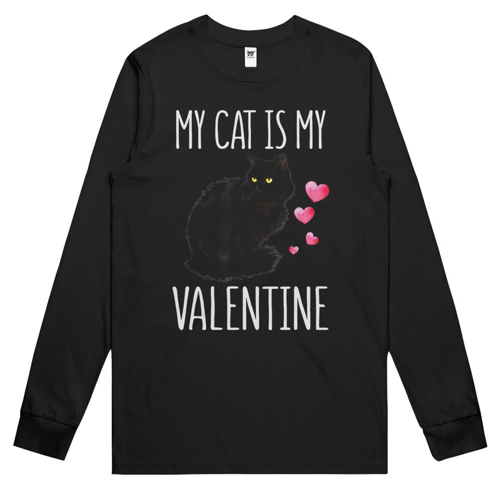 Black Cat Shirt For Valentine’S Day My Cat Is My Valentine Long Sleeve T Shirts