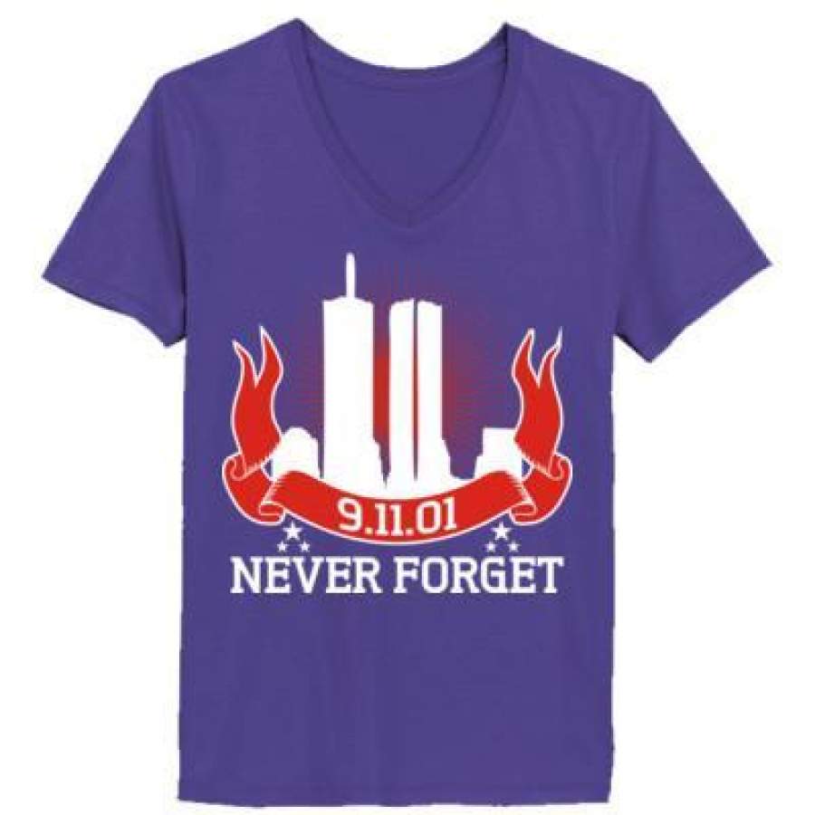 AGR 9-11-01 Never Forget 911 – Ladies’ V-Neck T-Shirt