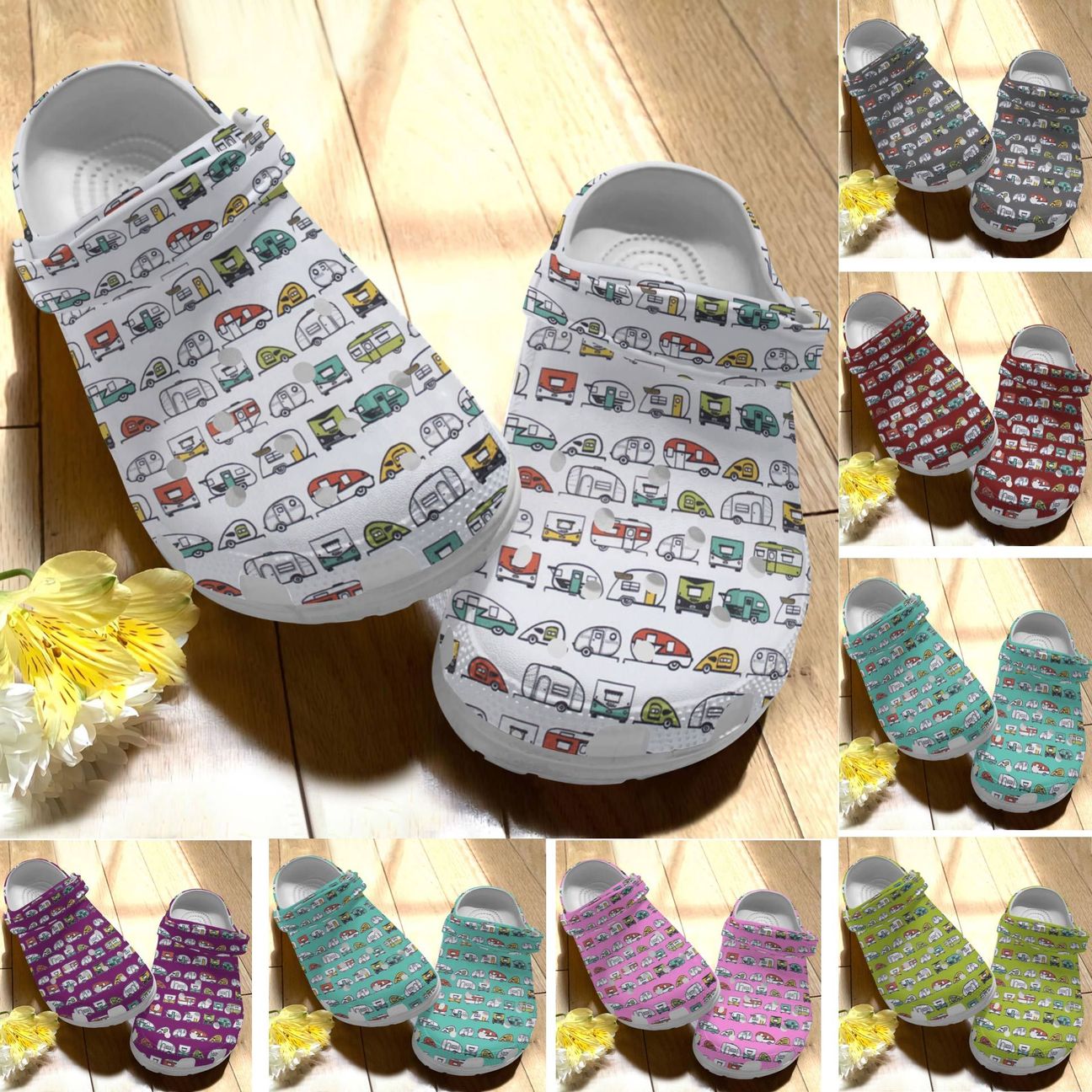 Camping Personalize Clog, Custom Name, Text, Fashion Style For Women, Men, Kid, Print 3D Whitesole Camper Camper