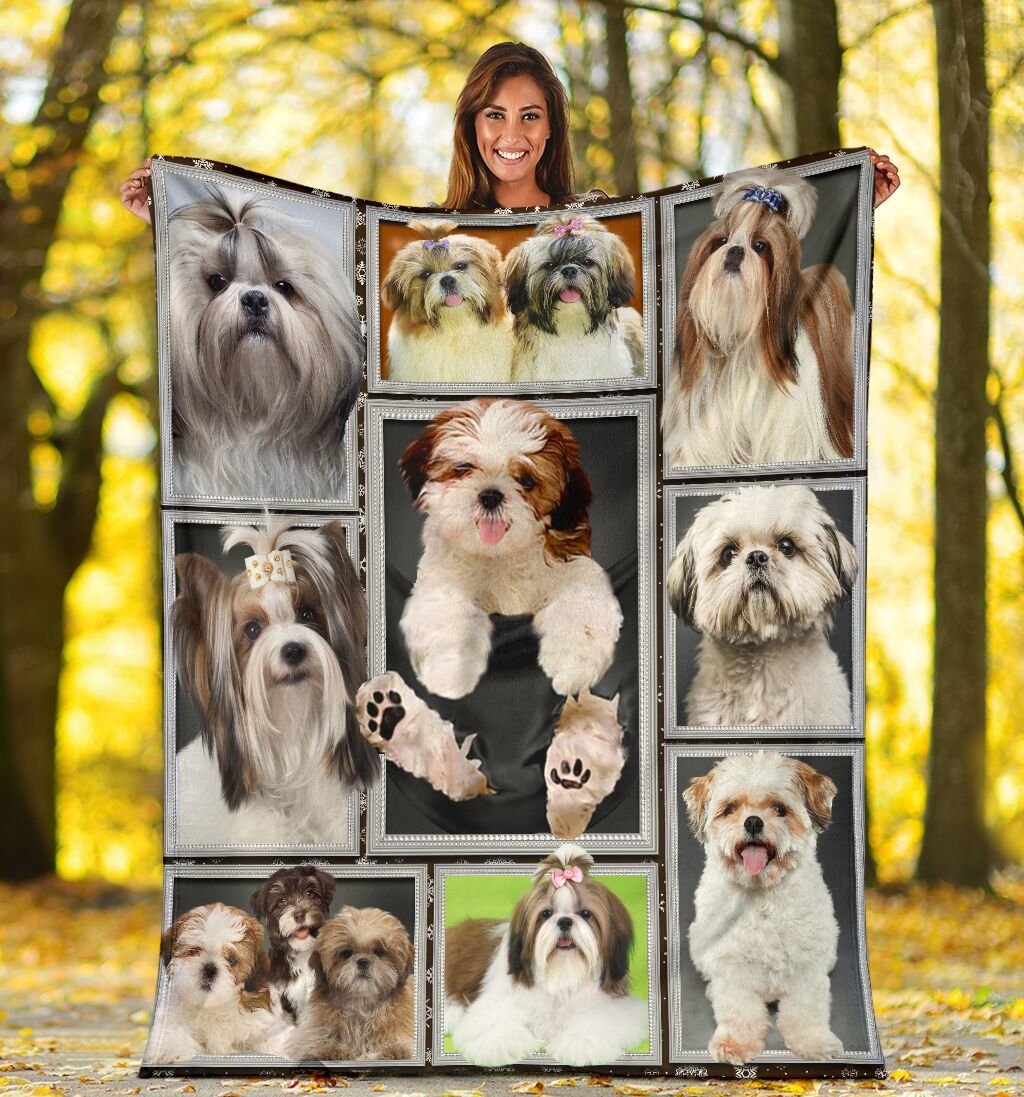 3D Cute Shih Tzu Puppy In Pocket Funny Dog Lover Gifts Cozy Fleece Blanket Sherpa Blanket