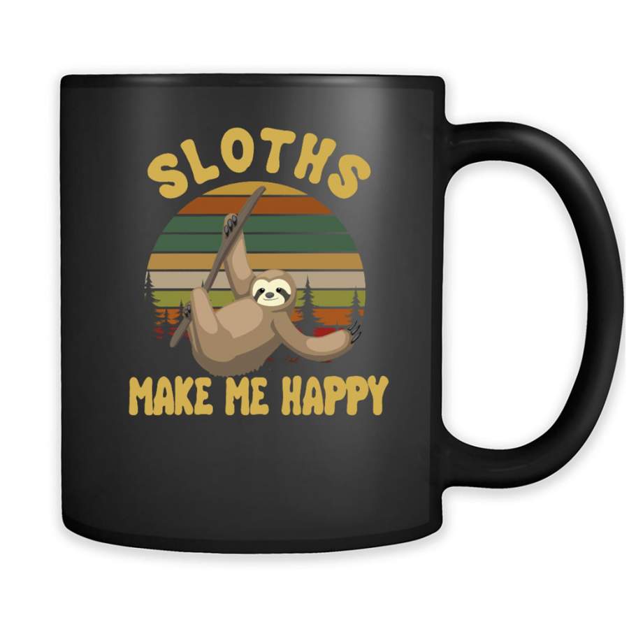 Sloths Make Me Happy, Retro Vintage Design – Full-Wrap Coffee Black Mug