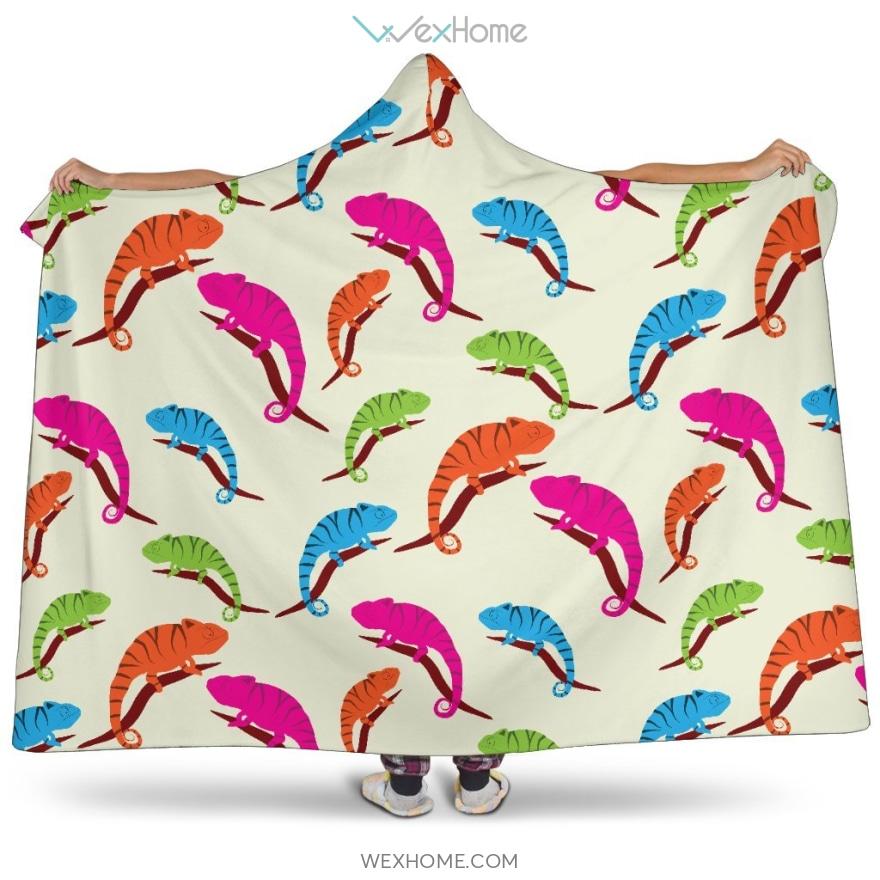 Colorful Chameleon Lizard Pattern Hooded Blanket