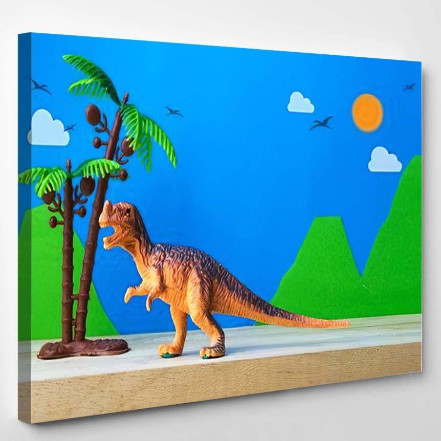 Tyrannosaurus Dinosaur Toy Model On Wild – Dinosaur Animals Canvas Print