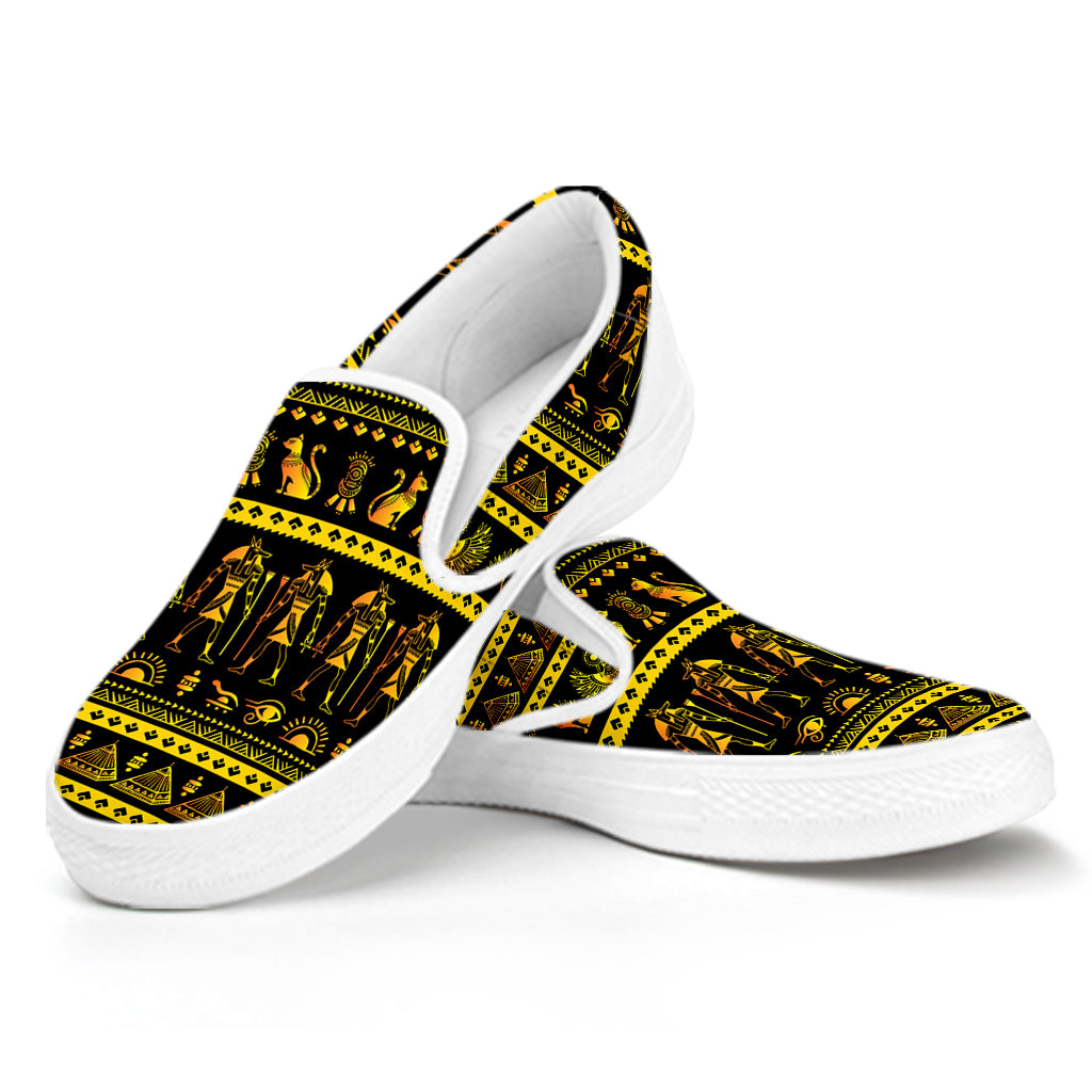 Ancient Egyptian Pattern Print White Slip On Shoes